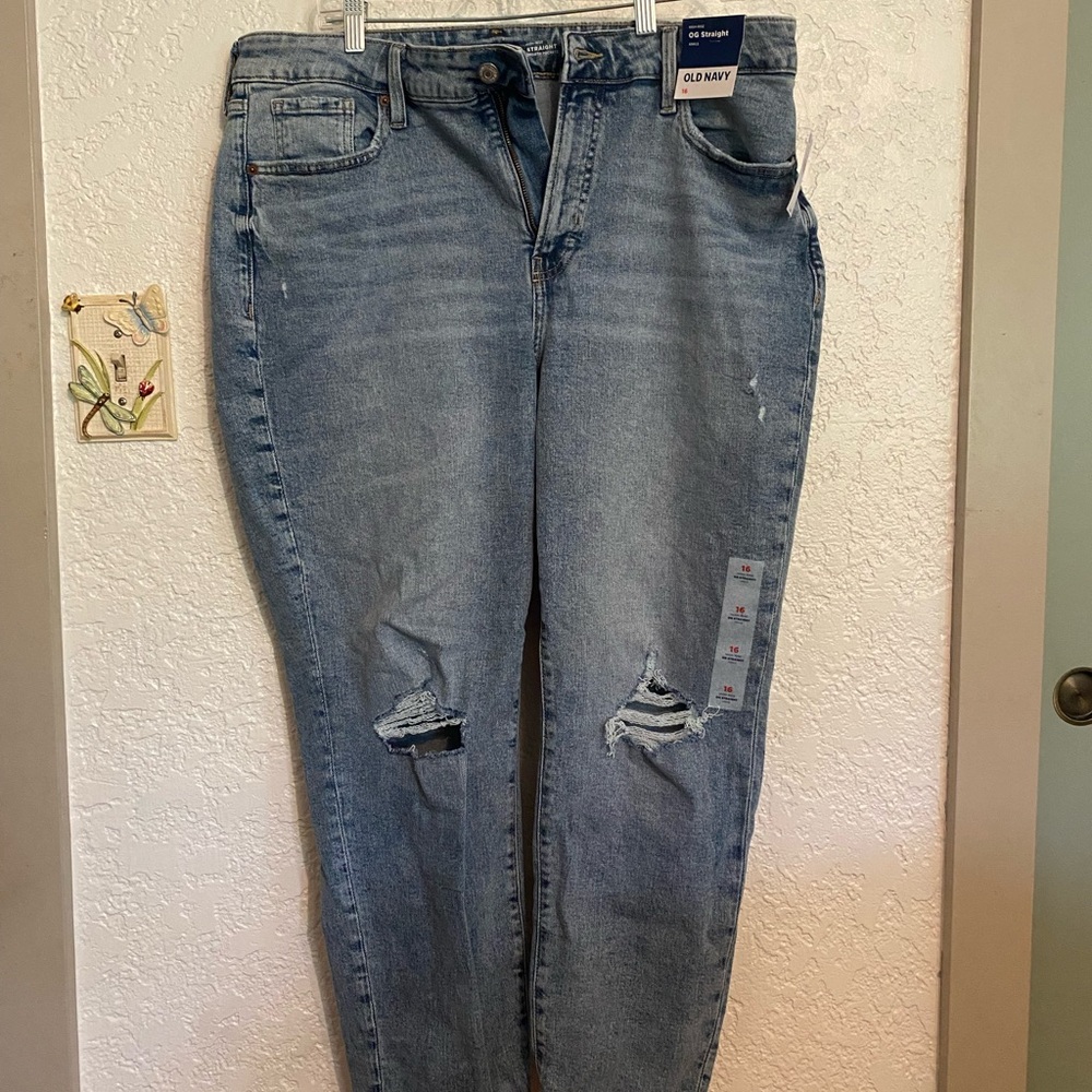 Old Navy Women's OG Straight Leg Distressed Jeans